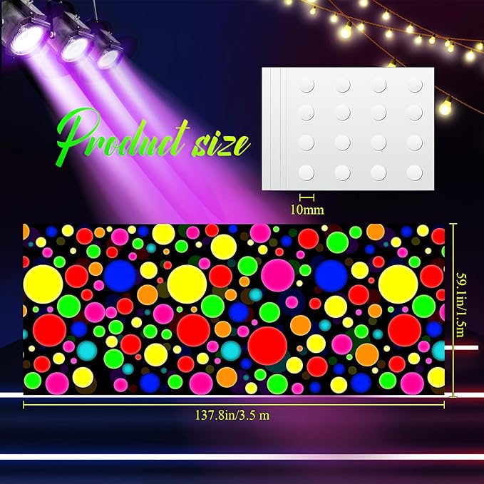 Haull 138 x 59 Inch Glow in The Dark Party Supplies Neon Party Decorations Light up Dance Floor Blacklight Rug UV Reactive Fluorescent for Carnival Birthday Wedding Favors(Dot)