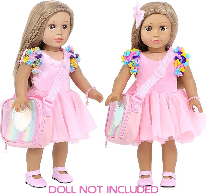 American 18 Inch Doll Clothes and Accessories Makeup Playset Including Fashion Skirt, Bag, Eye Shadow Plate, Lipstick, Comb Mirror, Pair of Hairpins, Makeup Brushes, Bracelet（NO Dolls）