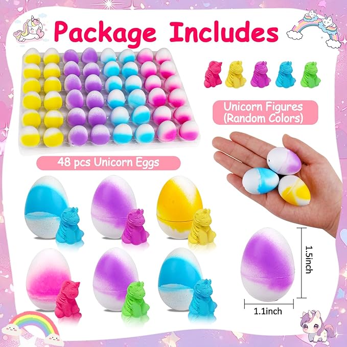 48PCS Kid Party Favors Hatching Unicorn Egg Goodie Treat Bag Stuffers Classroom Carnival Prize Small Toy Bulk Pinata Fillers Birthday Gift Girl Boy Treasure Box Grow in Water Party Supplies 3-5 4-8 Up