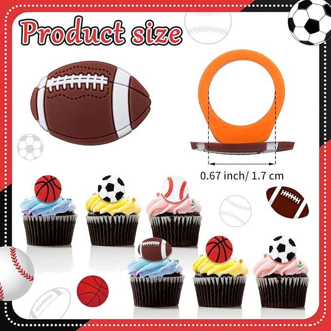 Honeydak 48 Pcs Sports Cupcake Toppers Senior Night Basketball Decoration Football Softball Soccer Cupcake Rings Toppers Picks Decoration 2026 for Sport Football Party Birthday Party Cake Supplies