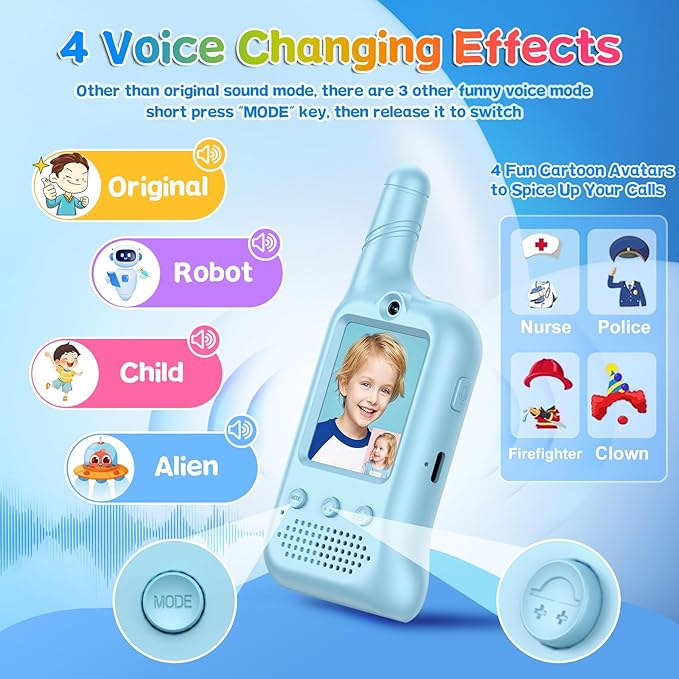 Video Walkie Talkies for Kids – Rechargeable Kids Walkie Talkies 2 Pack with Voice Changer & Cartoon Avatar, 1000 ft Range, Fun Toys for Outdoor Camping, Hiking, Birthday Gift for Boys Girls Ages 3-12