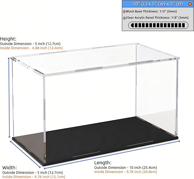 Acrylic Display Case, Clear Acrylic Display Box with Matte Base, Dustproof Collectible Storage Cases, DIY Easy Assembly Showcase for 1: 24 Car Models, Collectibles, 10 x 5 x 5 inch