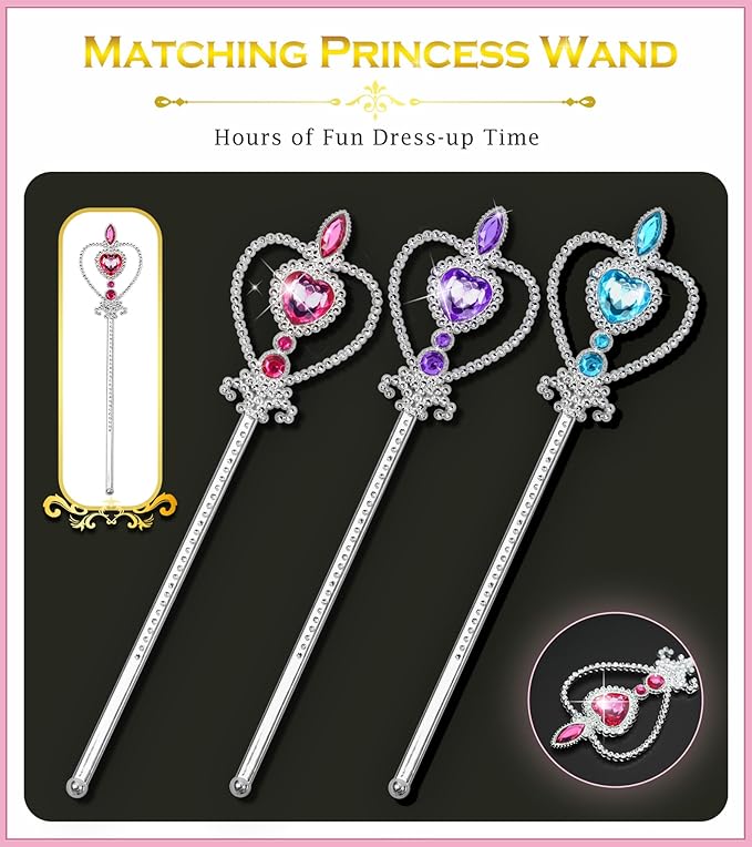 Princess Dress Up Accessories Princess Crown Tiara for Little Girls, Kids Toddler Tiara crown Wand Toy Gifts for 3-6 Girl