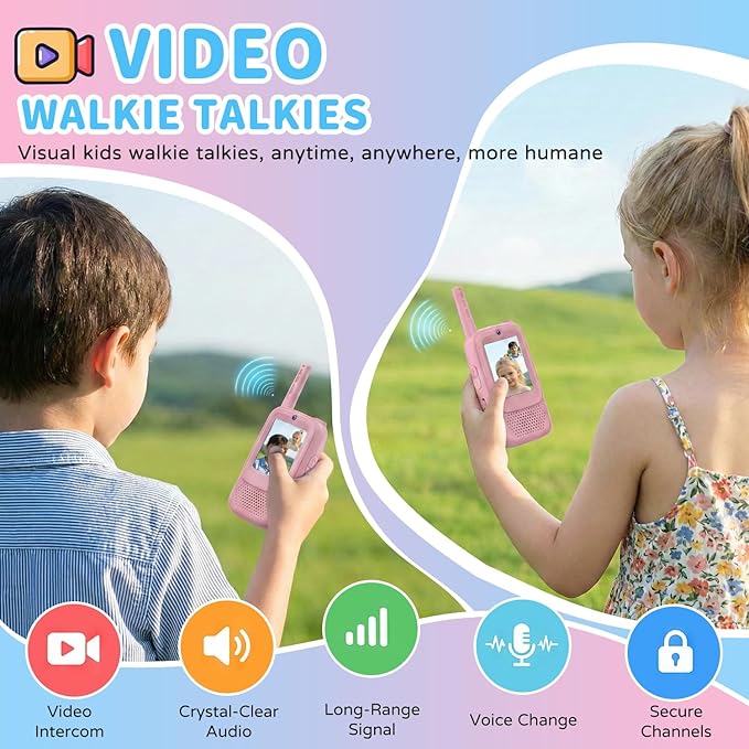 Video Walkie Talkies for Kids, 2 Pack Rechargeable Long Range Walkie-Talkie with HD Camera, Birthday Gift Toys for Girls Boys Ages 3-12 Indoor Outdoor Toys for Family Games, Camping, Hiking, Pink