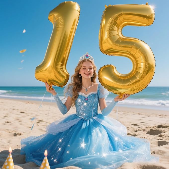 40 Inch Gold Balloon Number 15 Balloon,Jumbo Mylar Foil Helium Balloon for 15 Birthday Digital Balloons for Birthday Party,Wedding Anniversary Party Decorations