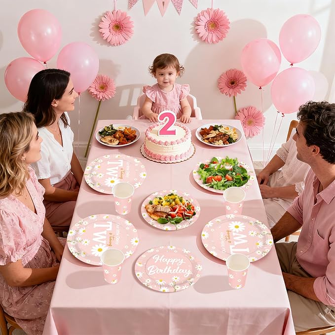 168Pcs Daisy 2nd Birthday Party Decoration Two Groovy Birthday Plates Napkins Cups Forks Knives Spoons Our Little Daisy is Turning Two Paper Tableware for Girls 2 Year Old Party Supplies Serves 24