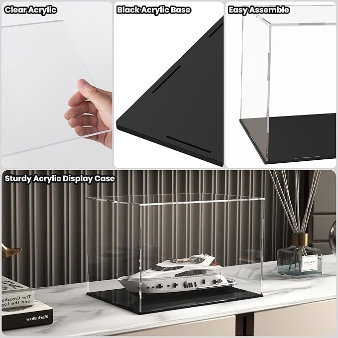 Large Acrylic Display Case for Collectibles and Toys, Versatile Clear Acrylic Display Box with Black Base for Action Figures and Souvenirs, 14.5x11x11-inch