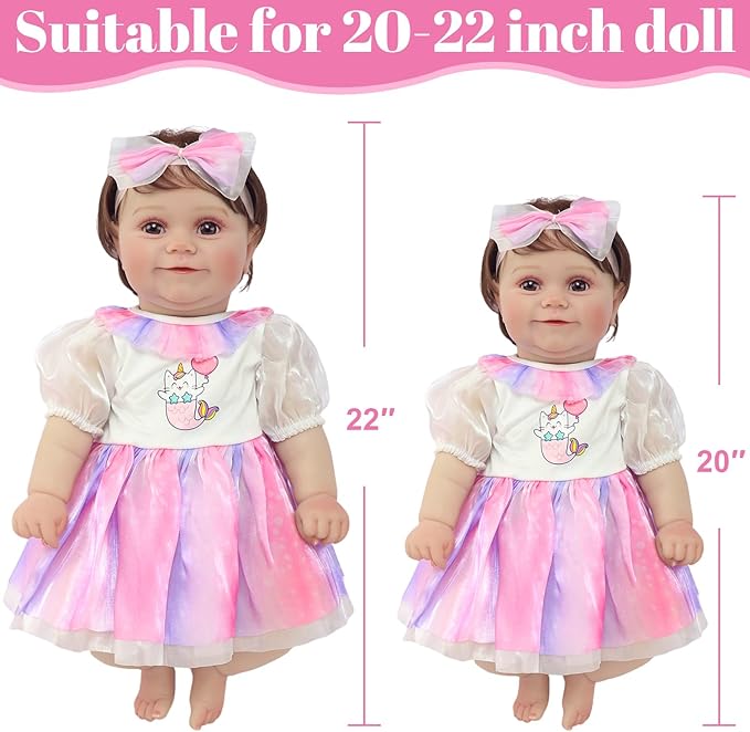 4 Sets Doll Clothes and Accessories for 20-22 Inch Dolls, 9 Pcs Clothes Dresses Outfits Including Dress, Headbands, Blindfold, Top and Pants