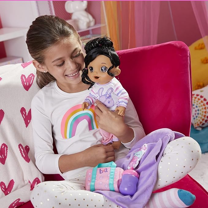Baby Alive Bunny Sleepover Baby Doll, Bedtime-Themed 12-Inch Dolls, Sleeping Bag & Bunny-Themed Doll Accessories, Toys for 3 Year Old Girls and Boys and Up, Brown Hair (Amazon Exclusive)
