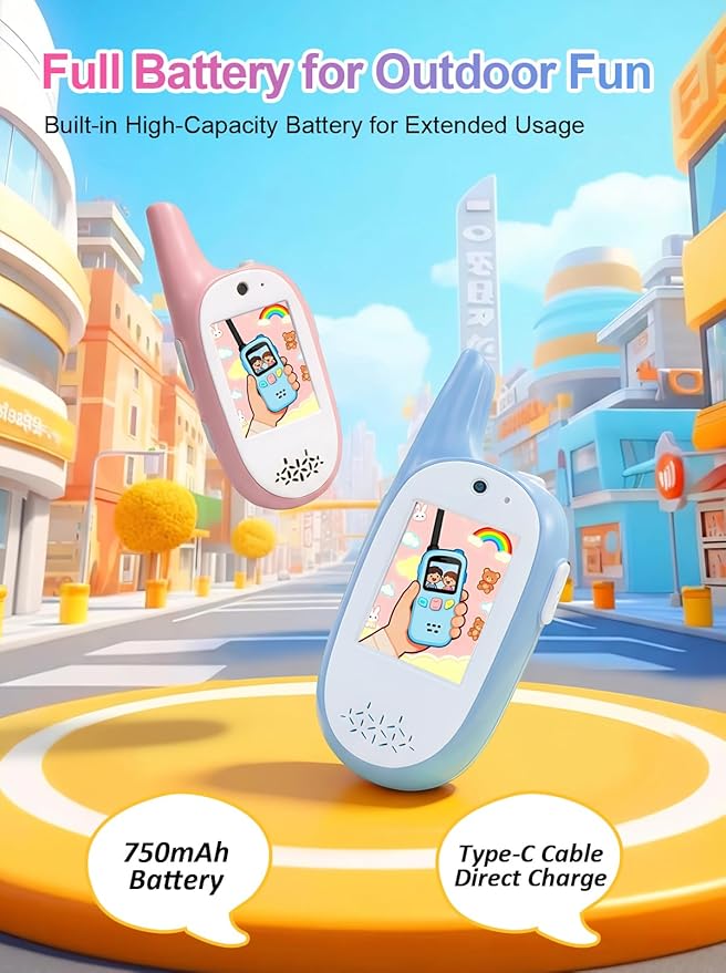 Video Walkie Talkie for Kids, Pink and Turquoise 2 Pack,1000ft Long Range,Two-Way Radio with Rainbow Display Screen, Electronic Communication Toy for Children
