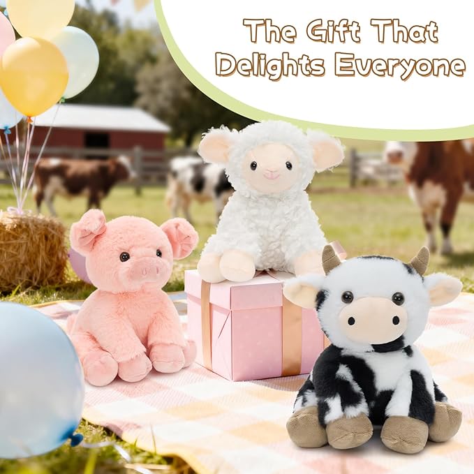 MaoGoLan 3 Pack Stuffed Farm Animals Soft Plush Toys Set for Kids, 8 inch Cute Farm Animal Stuffed Animals Bulk Easter Gifts Basket Stuffers Christmas Birthday Party Favors Decorations