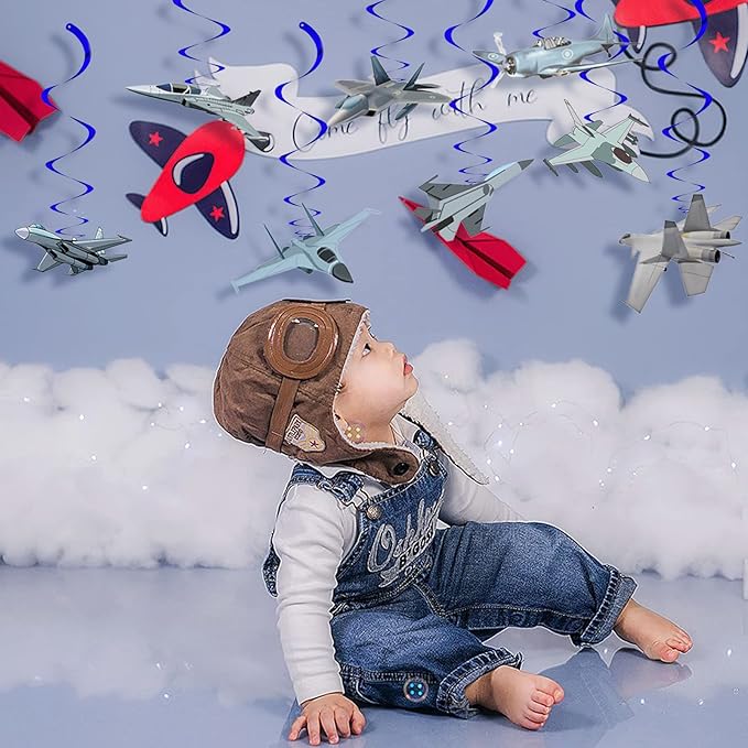Air Force Hanging Swirls Party Decorations Top Airforce Gun Airplane Pilot Birthday Party Supplies Aircraft Fighter Jet Party Decor Whirls Ceiling Swirls Streamers Aviation Plane Theme Party Backdrop