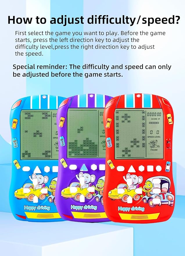Sports Car Appearance Block Game Console Big Screen Built-in 23 Brick Games 824 Modes Adjustable Speed/Difficulty 70s/80s/90s Handheld Game Decice Kids/Teens/Birthdays (Blue)