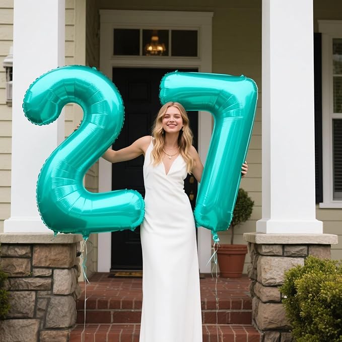 40 Inch Teal Blue Balloon Number 7 Birthday Jumbo Mylar Foil Helium Balloon for 7th 17 27 37 Birthday Digital for 70th Party Wedding Anniversary Party Decorations