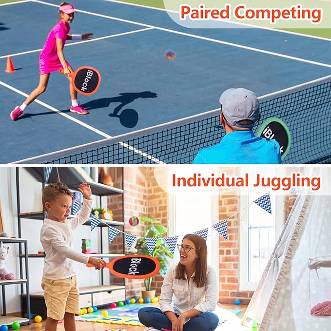 Portable Paddles and Bouncy Balls Set for Kids or Adults’ Indoor Outdoor Activities, Sport Game for Beginner or Intermediate, Swing Racket in Beach Pool Backyard Playground Lawn Park or Court