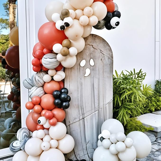 Halloween Balloon Arch Garland Kit, Black Retro Orange White Black Marble Balloons with Spider Star Foil Balloons for Halloween Baby Shower Party Decorations Cosplay Theme Party