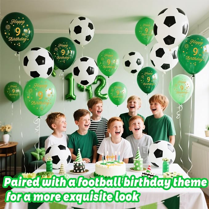 Soccer Balloons 6th Birthday Decorations for Boys,Green Balloons with Happy 6th Birthday Printed Soccer Party Balloons Soccer Sports Party Decorations