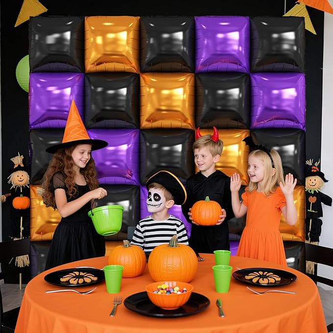 Black Orange Purple Foil Balloon Wall,25Pcs Double Sided Balloons Backdrop Helium Polyester Balloon Tunnel Arch Garland Kit for Halloween Birthday Bridal Anniversary Baby Shower Party Decorations