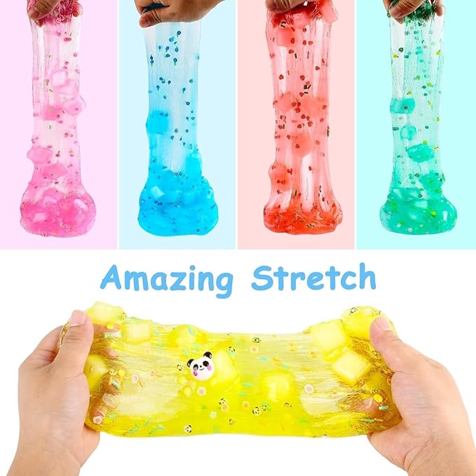 9 Pack Jelly Cube Slime Kit Party Favor, Crunchy Clear Crystal Games for Girls and Boys, DIY Birthday Boba Easter Gift for Kids, Cute Charm Soft Non-Sticky Stress Relief Toys