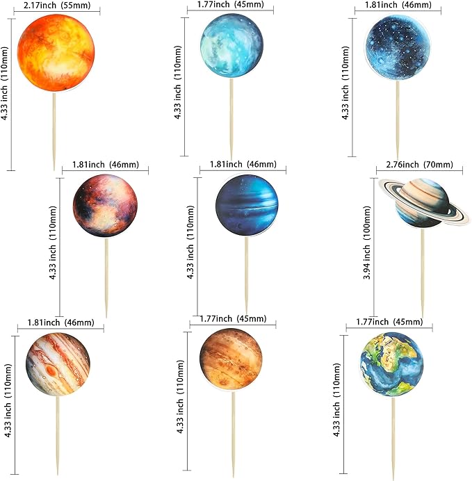 Ephlyn 36Pcs Outer Space Cupcake Toppers Planet Rocket Spaceship Trip to the Moon Star Cupcake Picks Solar System Galaxy Universe Planets Birthday Cupcake Decorations Party Supplies