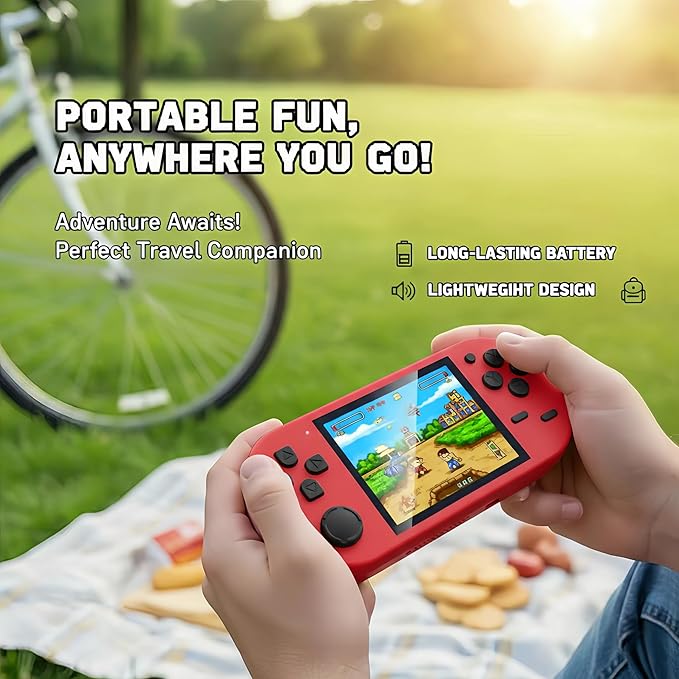 16-Bit Handheld Game Console - 3 Inch HD Screen 300-in-1 Retro Games - Portable Classic Video Game Player for Kids & Adults, Include Protective Carrying Case (Red)