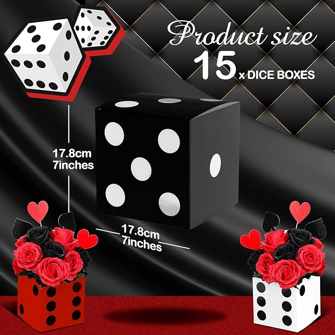 Jexine 15 Pcs Dice Favor Boxes 7" Casino Theme Birthday Decorations Las Vegas Party Decorations 3D Dice Decor for New Year Centerpieces Casino Night Las Vegas Party Supplies(Multicolor)