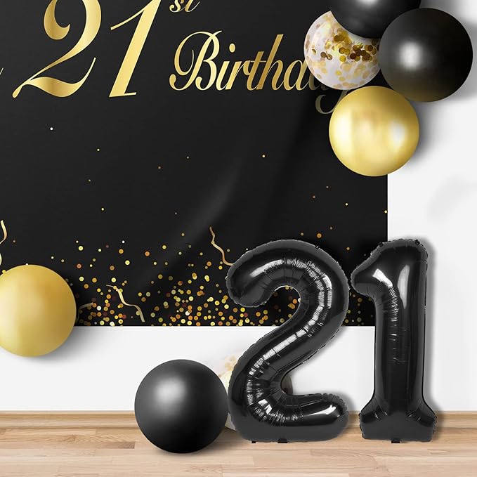 Happy 21st Birthday Balloons Black Set Decor - Cheers to 21 Years Old Party Theme Garland Banner Backdrop Decorations For Women and Men Supplies