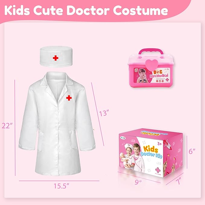 24Pcs Doctor Kit for Toddlers 3-5, Kids Doctor Pretend Play Set with Costume, Stethoscope, Funny Doctors Kit Toys Christmas Birthday Gift for Girls Ages 3 4 5 Year Old, Pink