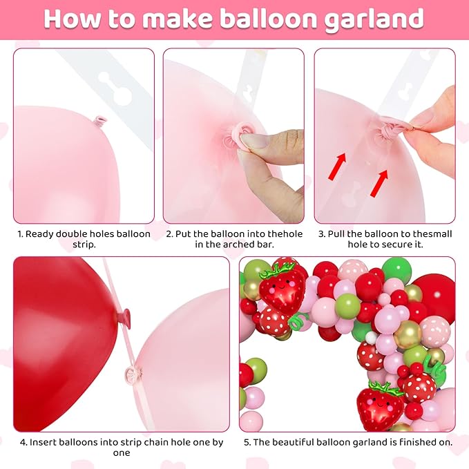 Amandir 162Pcs Strawberry Birthday Party Decorations Strawberry Balloons Garland Arch Kit Berry First Birthday Party Supplies for Girls Summer Fruit Party Decor