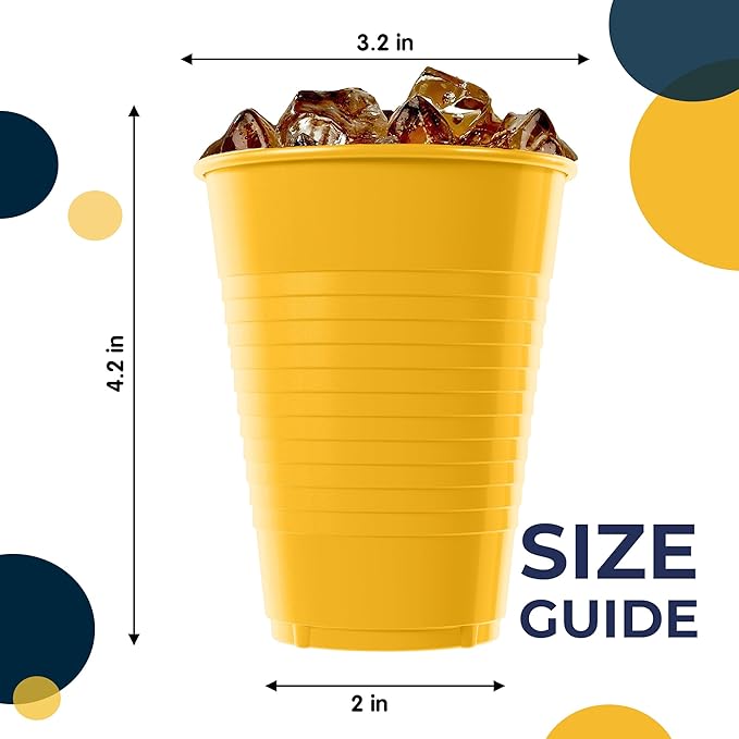 Exquisite Party Solids 12 Oz Yellow Plastic Cups For Party Supplies 50 Pack | Yellow Disposable Cups Plastic | Disposable Drinkware For Parties, Events & Everyday