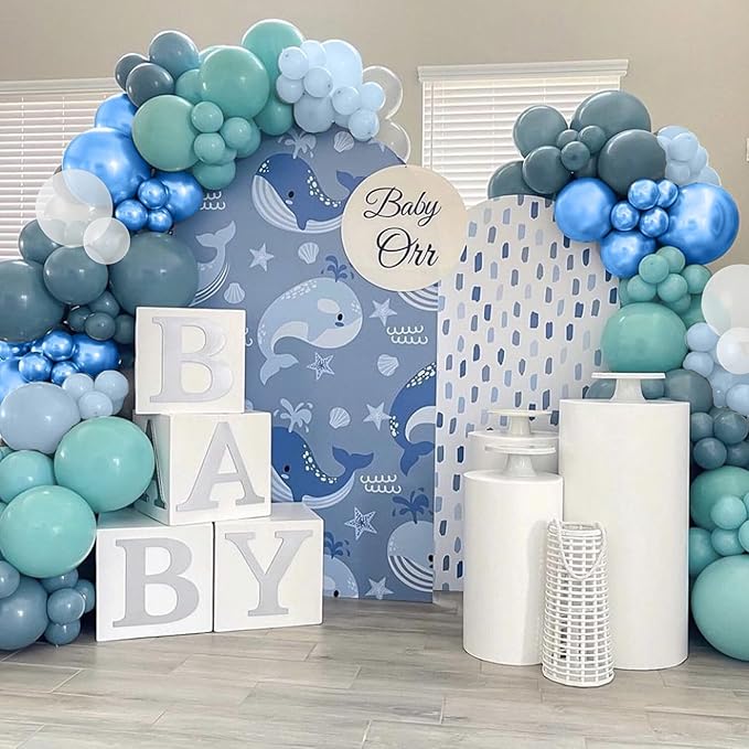 Ocean Themed Party Balloons, 12 Inches Turquoise Teal Blue Clear Metallic Balloons for Ocean Shark Sea Themed Pool Party Baby Shower Birthday Beach Decorations