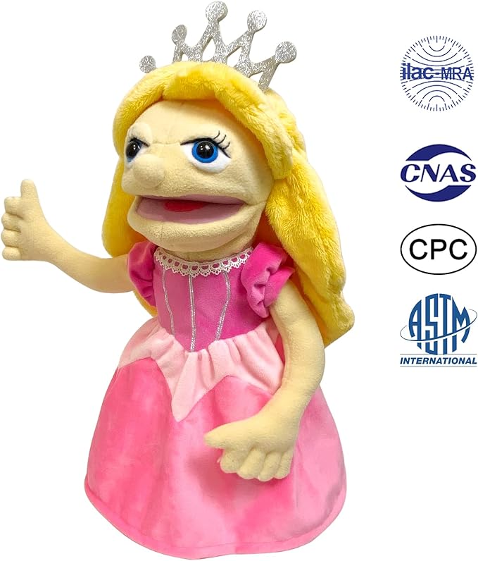 16" Puppets Entriloquist Puppet,Hand Puppets for Kids Plush Princess Puppe t for Adults with Removable Mouth Puppet for Kids Ages 4-8，Hand Puppet for Adults with Scalable Puppets Control Rod
