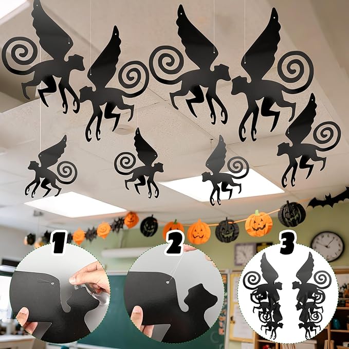 Preboun 20 Pcs Wizard Party Hanging Red Poppy Flowers Decorations, Artificial Poppy Flowers Banner Ceiling Decor for Classroom Wizard Birthday Shower Party Favor Supplies(Black,Funny)