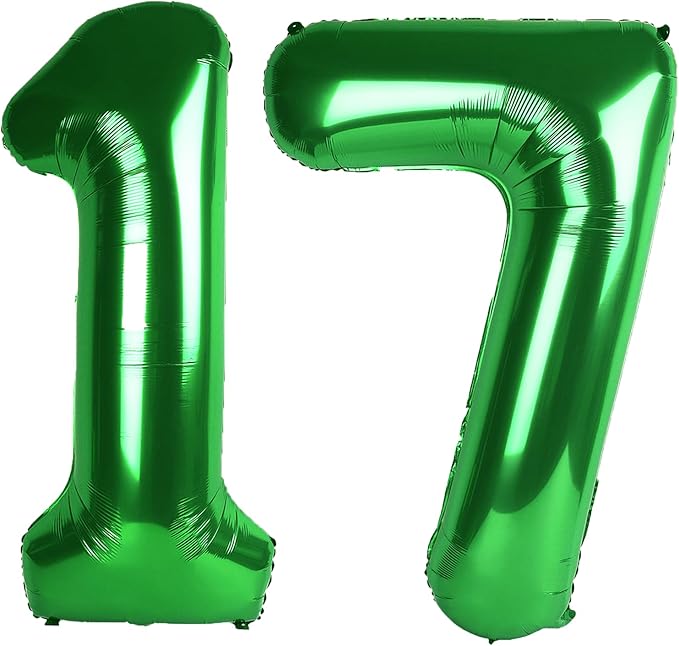 40 Inch Green Number 17 Digital Balloon,Jumbo Mylar Foil Helium Balloon for 17 Balloons for Birthday Party,Wedding Anniversary Party Decorations