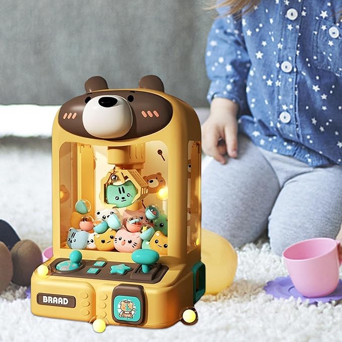 Claw Machine for Kids, Mini Vending Machines Arcade Candy Capsule Claw Game Prizes Toy, Electronic Small Toys for Home, Gifts for Adults Girls, Bear