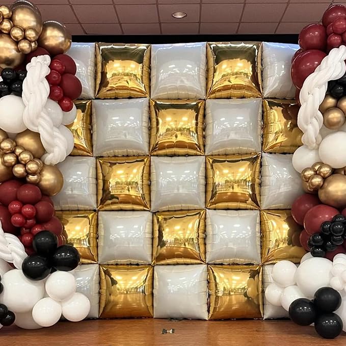 Sand White Gold Square Foil Balloon Wall,25Pcs Double Sided Foil Balloons Backdrop Helium Tunnel Arch Garland Kit for Birthday New Year Bridal Wedding Anniversary Baby Shower Party Decorations