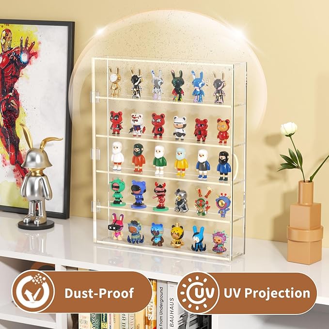 NIUBEE Acrylic Display Case for Figures: Dustproof Clear Wall Mounted or Desktop Mini Figure Display Case for Popmart, Sonny Angel, Collectibles, Rock, Crystals, Lego, Amiibo, Blind Box