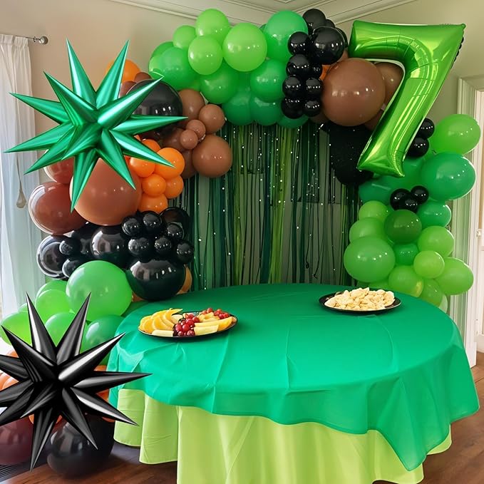 Green and Brown Balloon Garland Arch Kit,Brow Green and Black Balloons Garland Kit with 2pcs Star Foil Balloons for Video Theme Jungle Safari Game Party Baby Shower Graduation Birthday Decorations