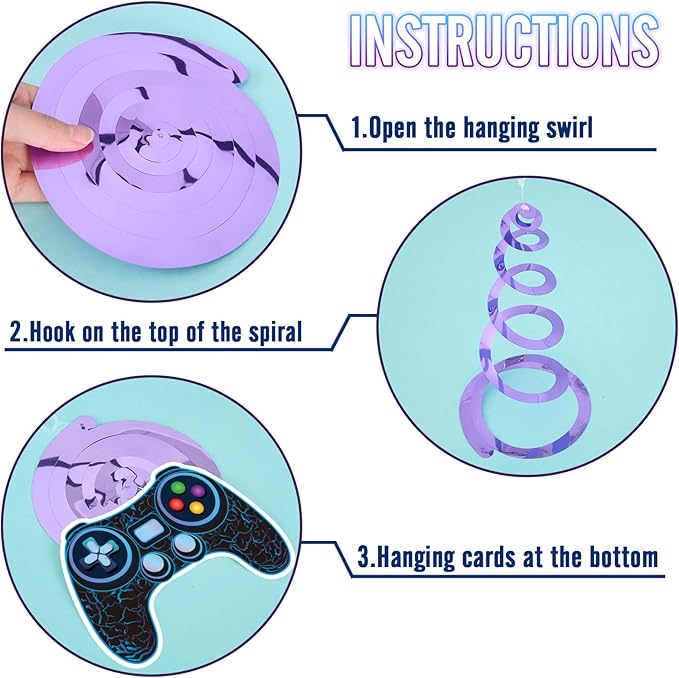 WERNNSAI Video Game Hanging Swirls - 21 PCS Video Game Party Decorations for Kids Boys Gamer Birthday Party Ceiling Window Door Decors Hanging Whirls Streamers for Gaming Night Party Supplies