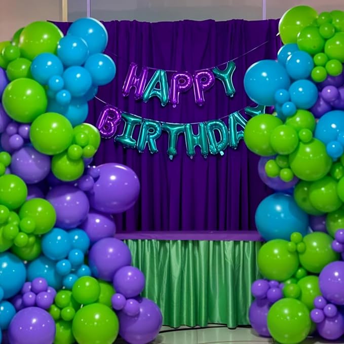 Green Purple Teal Balloons, 50Pcs 12 Inch Fruit Green Purple Teal Blue Confetti Birthday Balloons for Kids Boy Cartoon Theme Birthday Cartoon Party Baby Shower Decorations