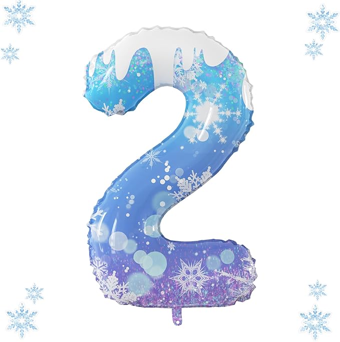 40 Inch Frozen Balloon Number 2 Birthday Balloons Decorations for Girls Birthday Snowflake Themed Party Supplies Winter Party Decorations (Blue Snowflake, number 2)