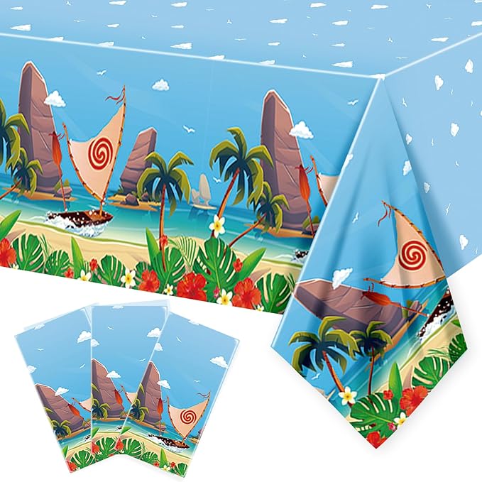 3 Pack Cartoon Party Tablecloths Plastic Disposable Rectangular Tablecloths Ocean Girl Birthday Decorations for Ocean Girl Party Dining Decoration Supplies