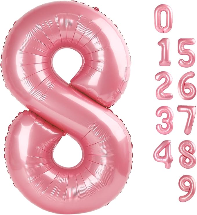 40 Inch Number 8 Balloon, Pastel Pink 8 18 28 80 Birthday Balloons for Men Boys, 8th Birthday Decorations Party Supplies, Wedding, Graduations