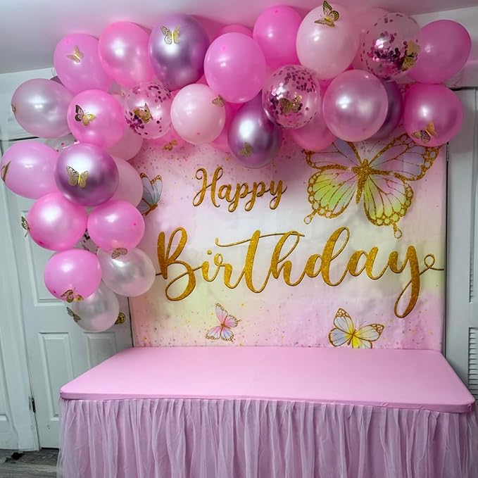 Pink Balloons Set, 60 Packs 12 Inch Metallic Chrome Pink Pearl Macaron Light Pink Different Shades Balloons for Girl Women Birthday Decorations, Wedding, Christening, Baby Shower Party