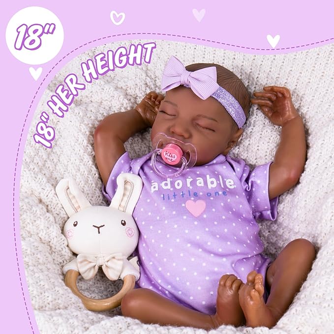 Aori Reborn Baby Dolls Black - Realistic Baby Doll Girl Black 18-inch, Real Life Soft Vinyl American Doll, Nice Gift for Kids, New-Parents, Grand-Parents, Doll Collectors
