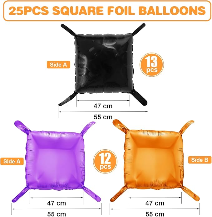Black Orange Purple Foil Balloon Wall,25Pcs Double Sided Balloons Backdrop Helium Polyester Balloon Tunnel Arch Garland Kit for Halloween Birthday Bridal Anniversary Baby Shower Party Decorations
