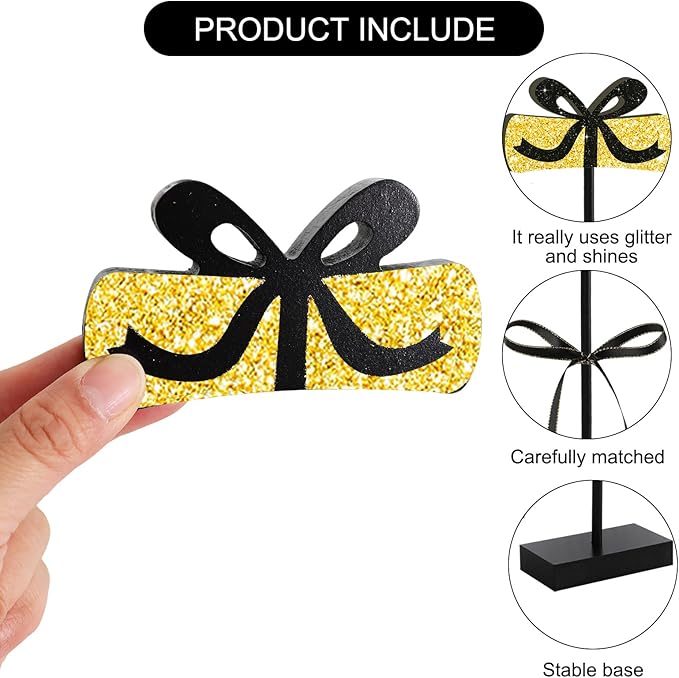 Black Gold Glitter Centerpieces for 2026 Graduation Decorations,Wooden Signs Grad Table Topper,Graduation Table Decorations for Class Of 2026 Party Decor and Party Favor(3 Pcs)