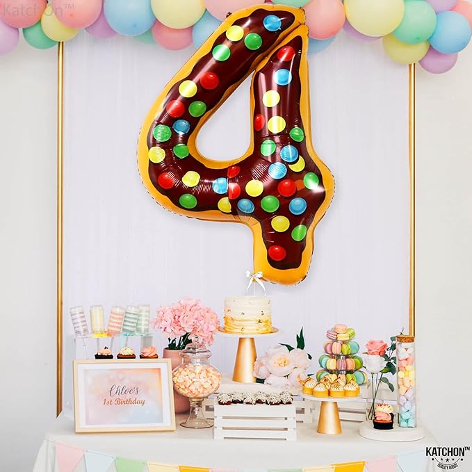 KatchOn, Giant Number 4 Balloon - 40 Inch, Donut | Birthday Decorations for Boys & Girls | 4 Balloon Number for 4th Anniversary Decorations | Donut Birthday Party Decoration