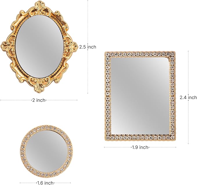 SAMCAMI Dollhouse Accessories Mini Mirror, 1/12 Scale Doll House Accessories and Furniture, Miniature Dollhouse Mirror, 5 Pieces (No.1)