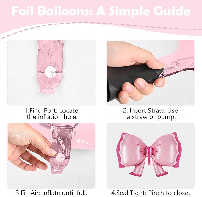 Bow Balloons, Light Baby Pink White Clear Pastel Balloons with Bow Foil Balloon for Girl Princess Women Birthday Party Bachelorette Bridal Engagement Bow Theme Wedding Anniversary Baby Shower Supplies